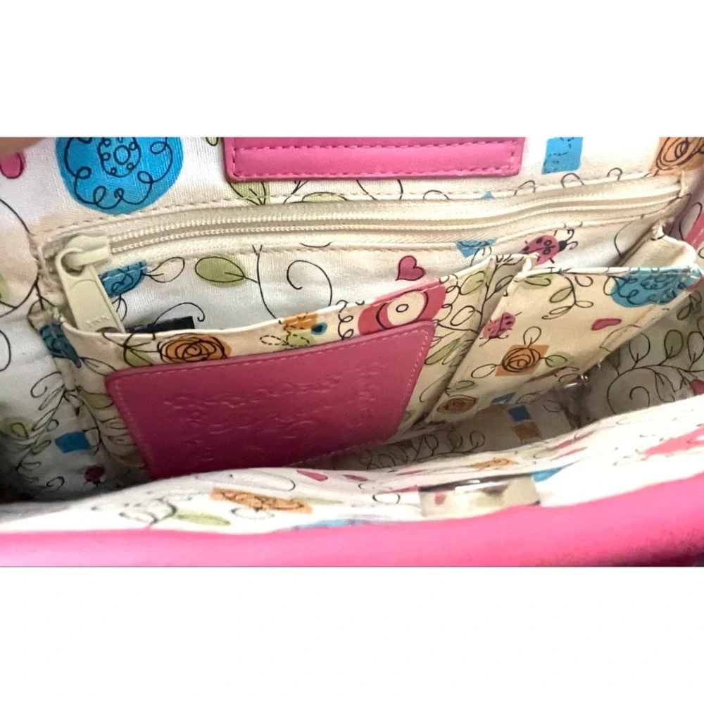 Brighton Straw Tote with Pink Trim and Multicolor Floral Appliques